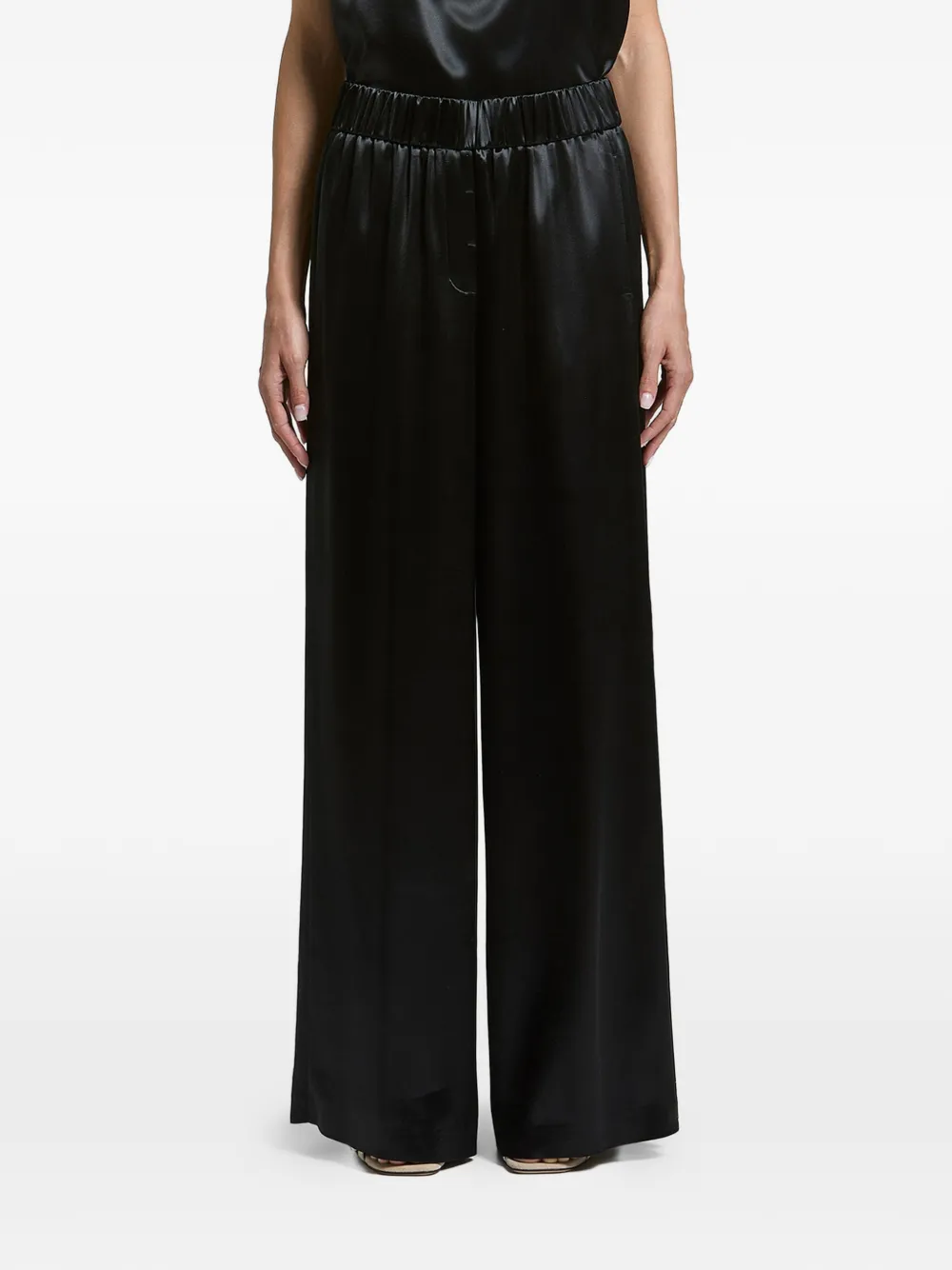 Peserico Aurea satin-finish elasticated-waistband trousers - Nero