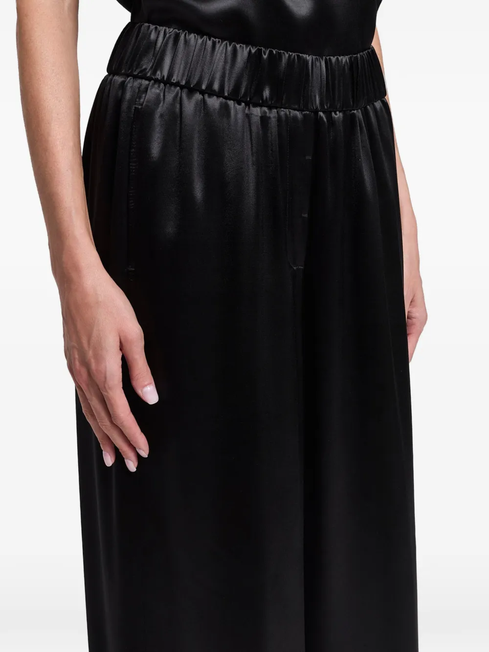 Peserico Aurea broek met satijnen afwerking en elastische tailleband Zwart