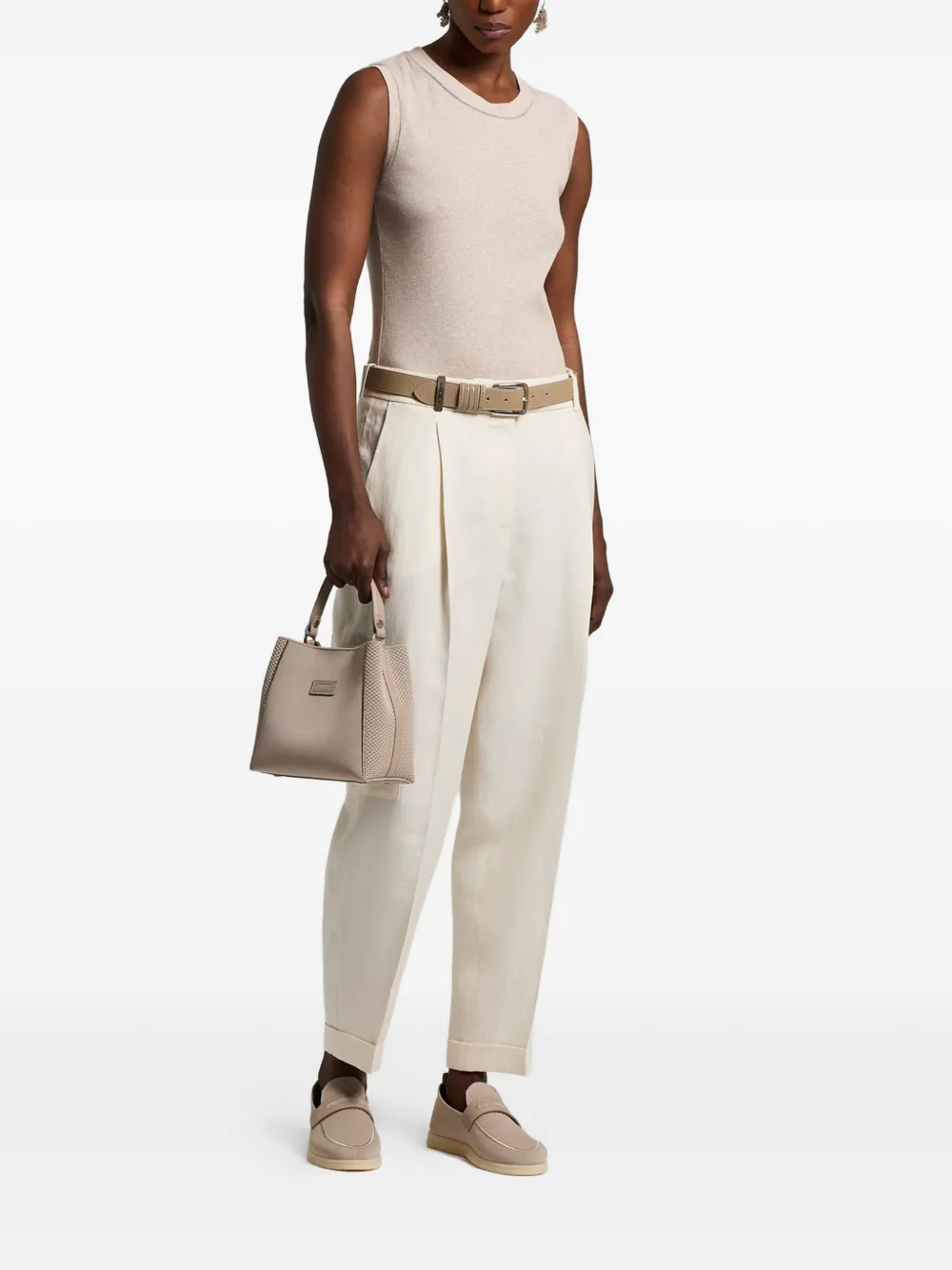  Peserico Ribbed Trim Top - Neutrals 