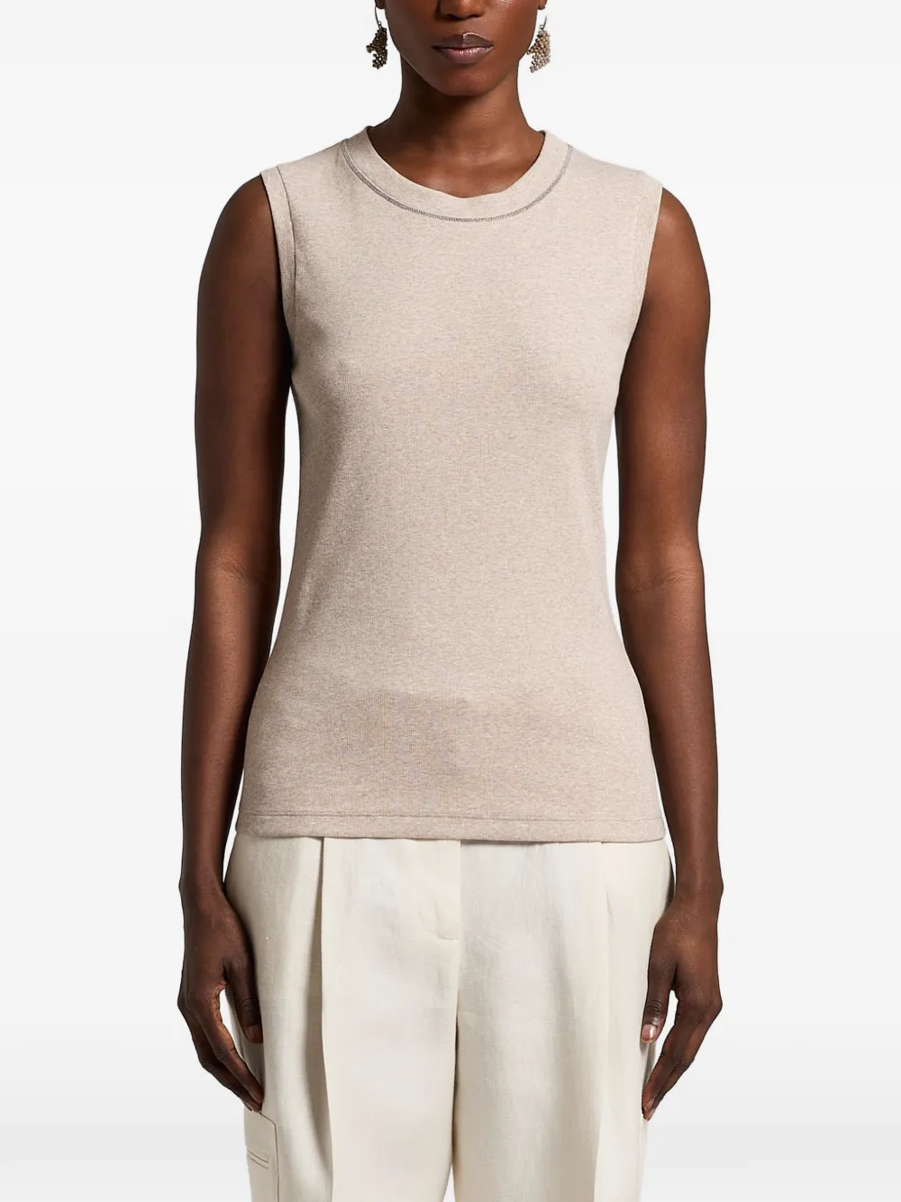 Peserico ribbed trim top - Nude
