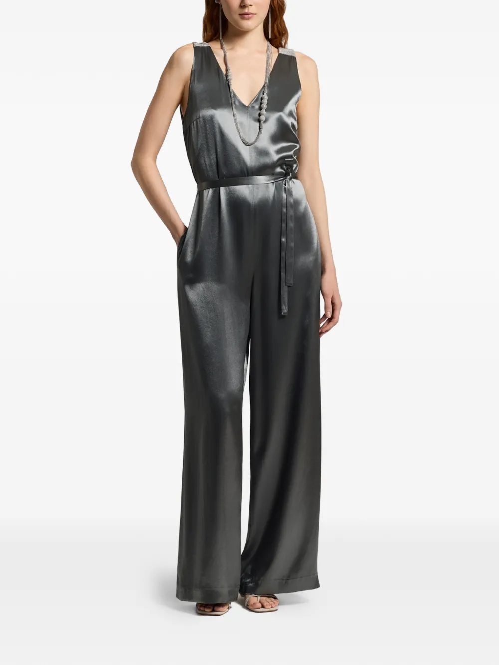  Peserico Shiny Satin Jumpsuit - Green 