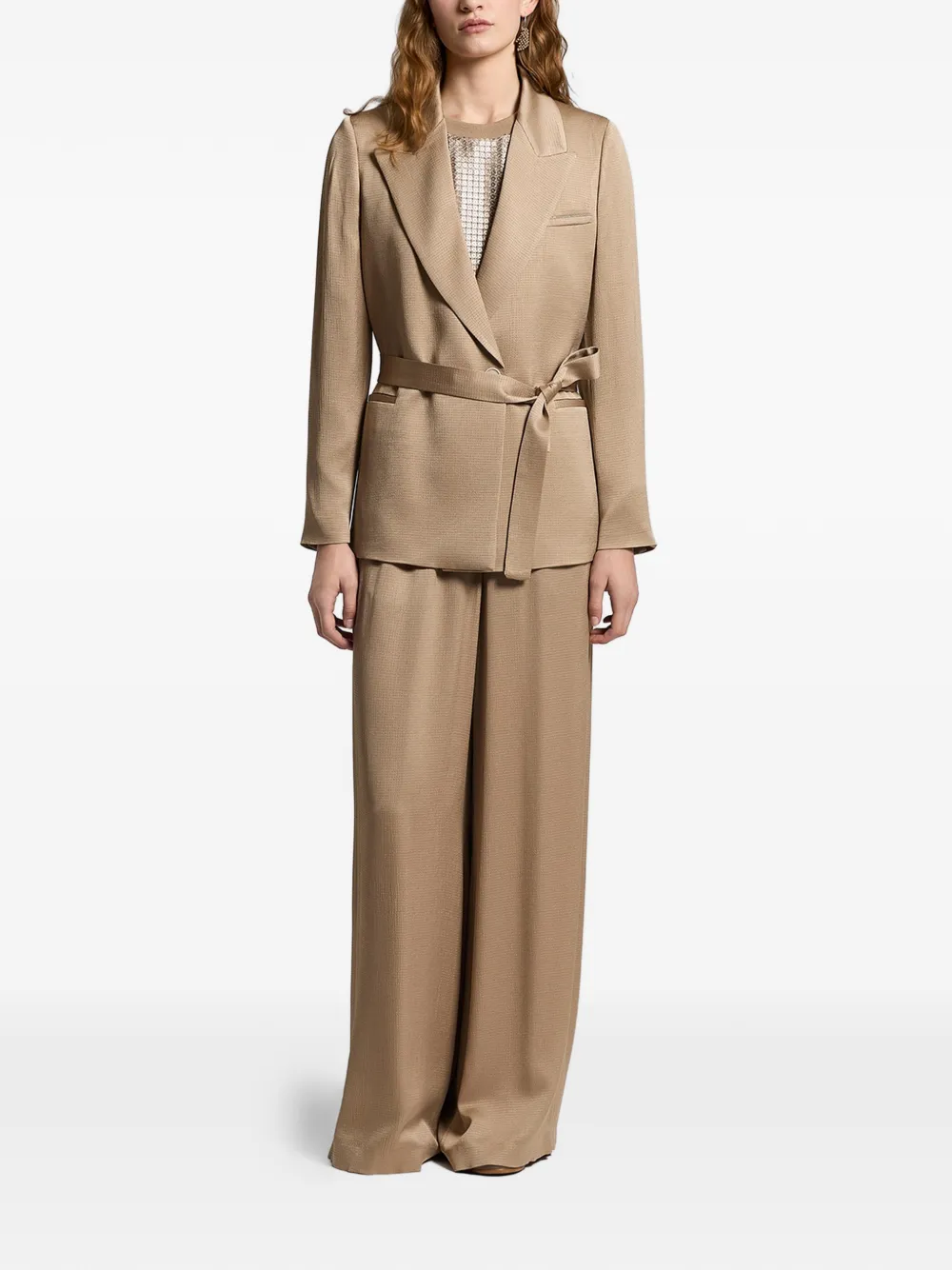  Peserico Satin Belted Blazer - Brown 