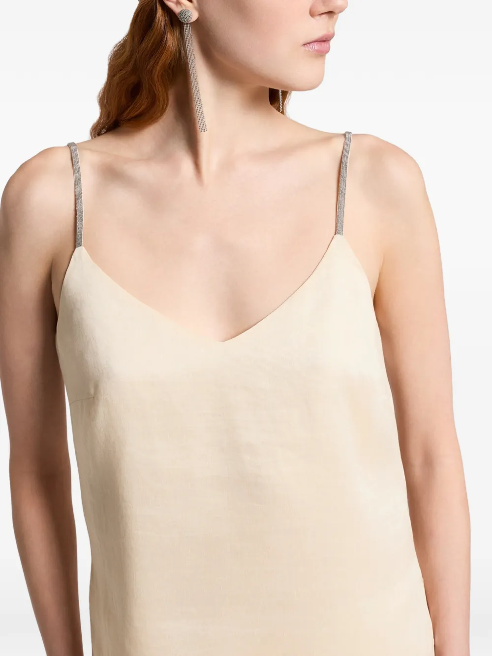 Peserico Mouwloze top met verfraaiing en bandjes Beige
