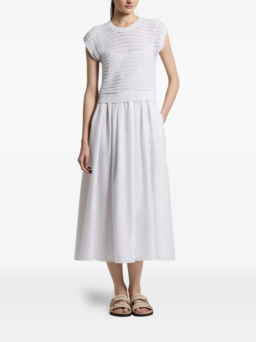 Peserico crocheted-detail midi dress - Bianco