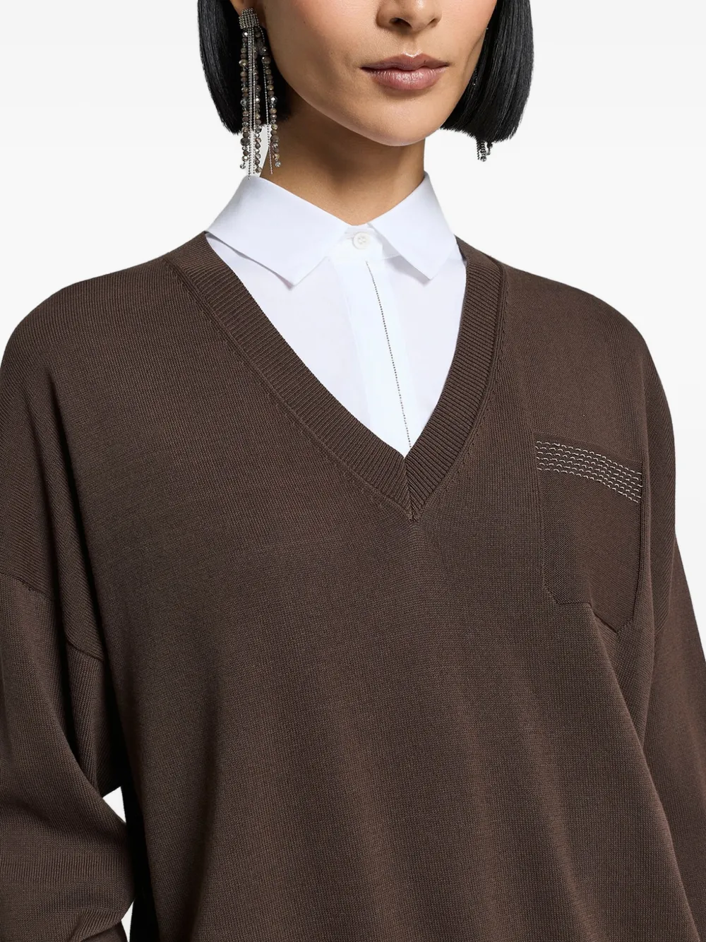  Peserico Pocket V-neck Sweater - Brown 