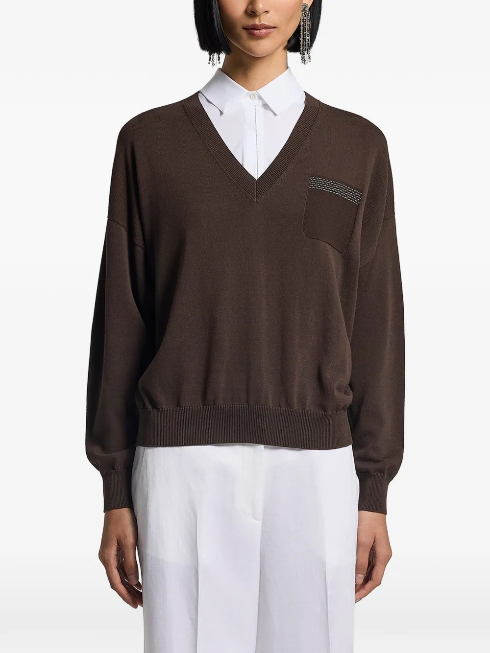 Peserico pocket V-neck sweater - Marrone