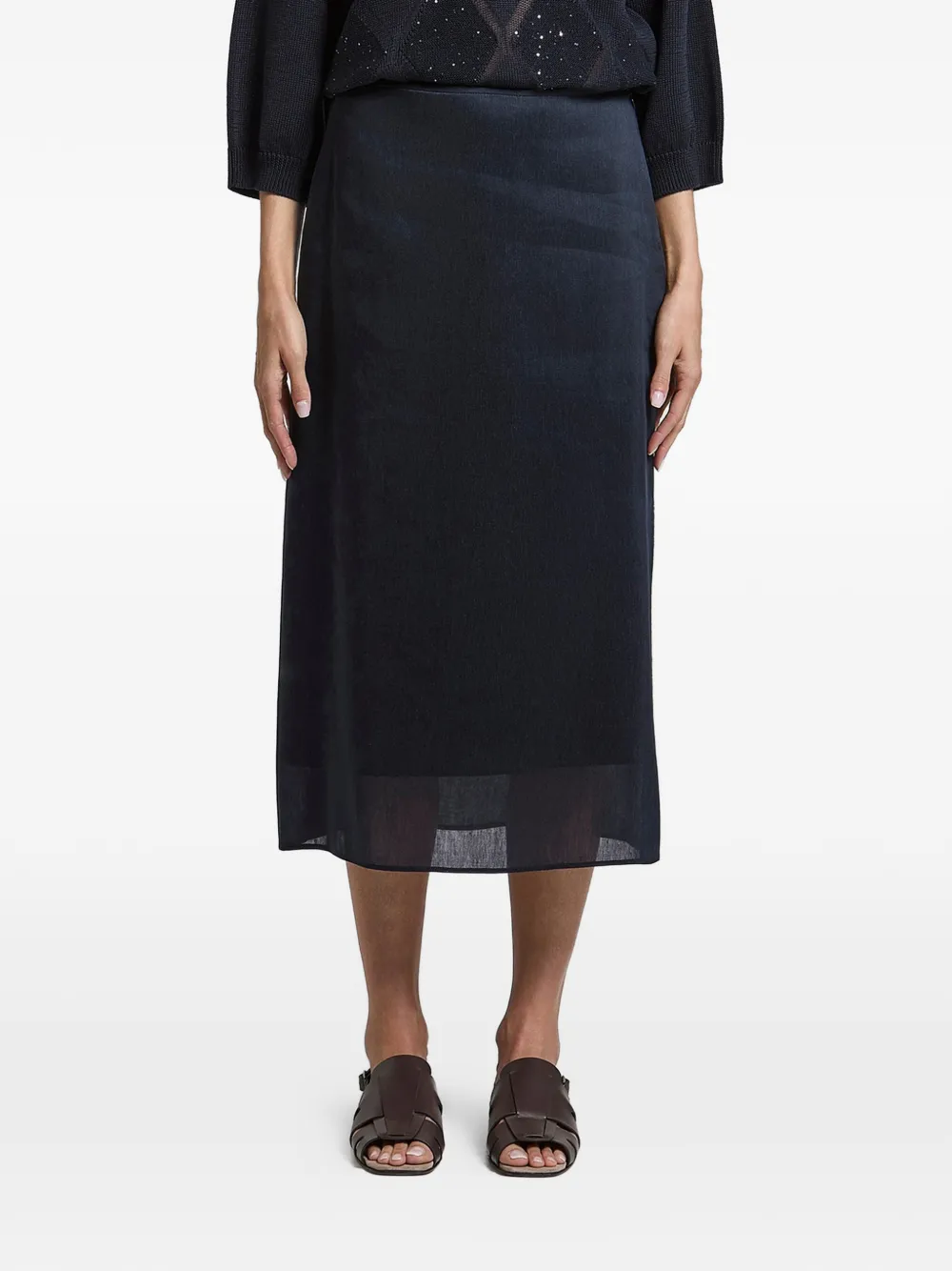 Peserico Silk linen side-slit skirt - Blu