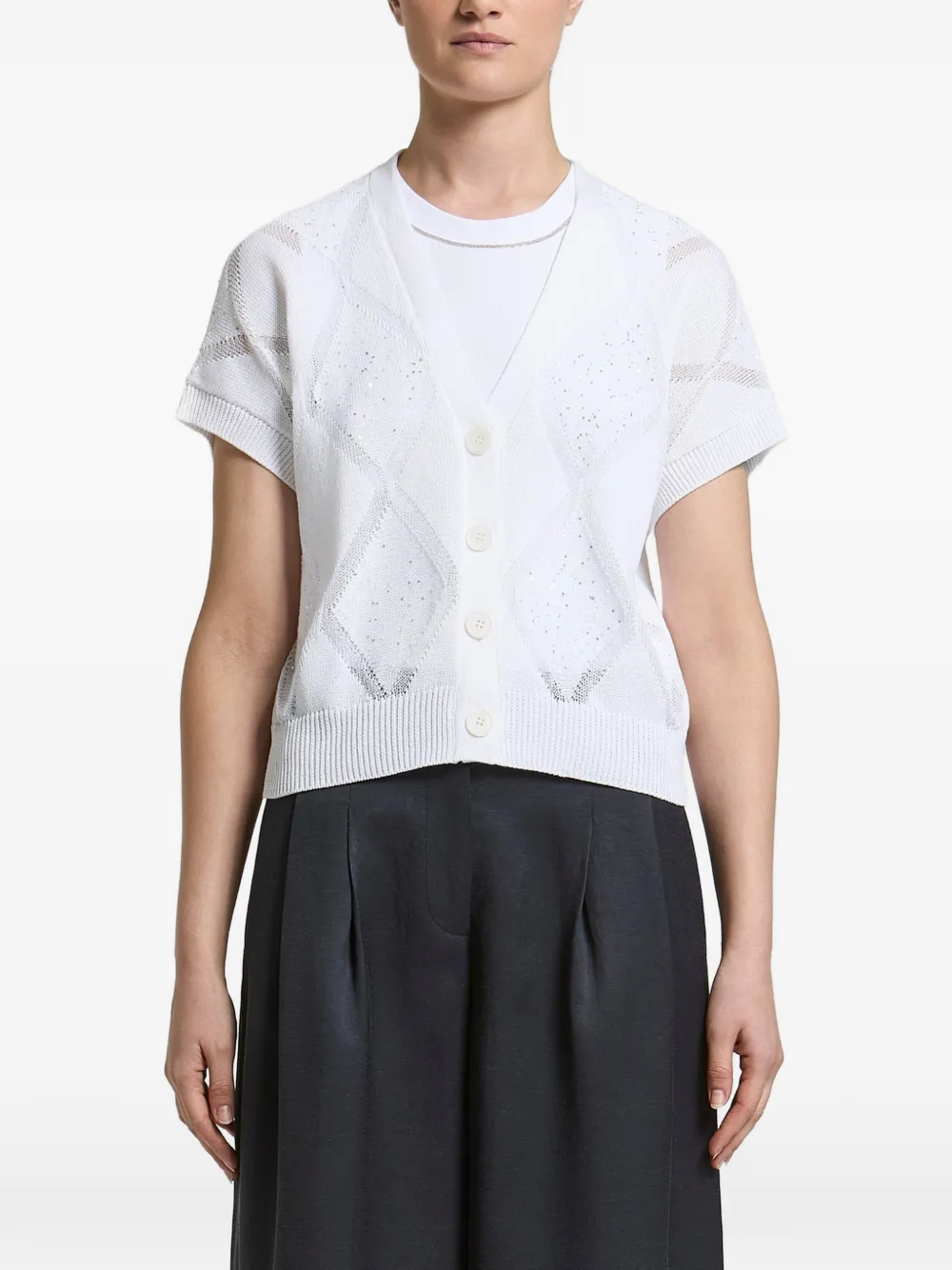 Peserico sequin-embellished argyle cardigan - Bianco