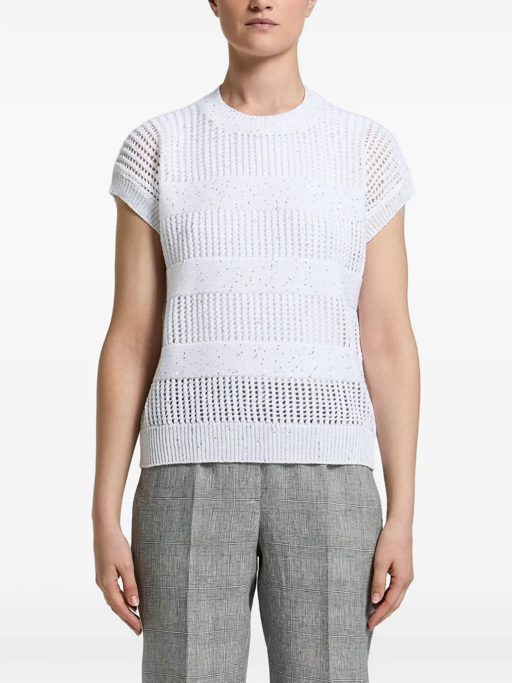 Peserico sequin-embellished open-knit sweater - Bianco