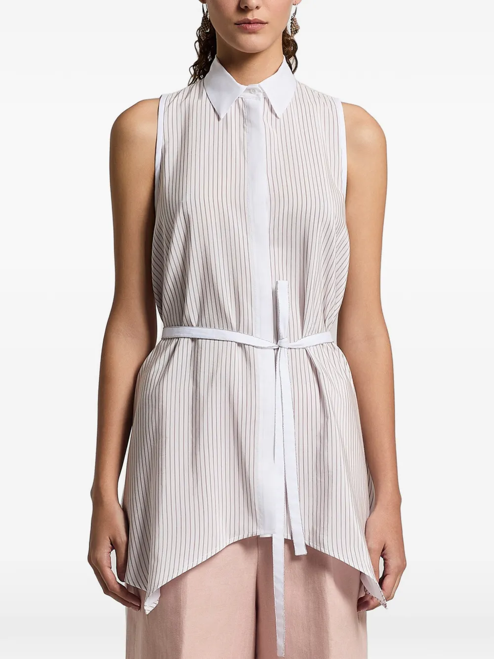 Peserico striped belted shirt - Bianco