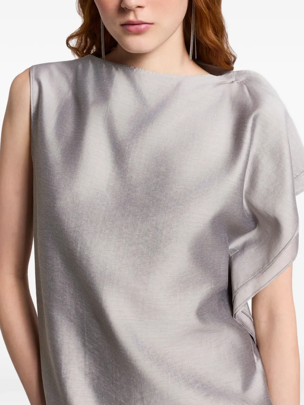  Peserico Ruffled Sleeveless Top - Grey 