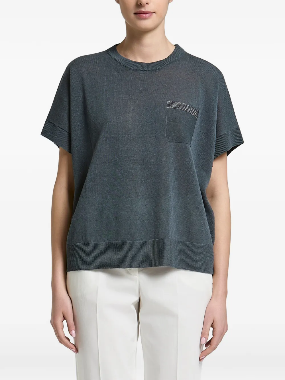 Peserico monili-embellished pocket sweater - Blu