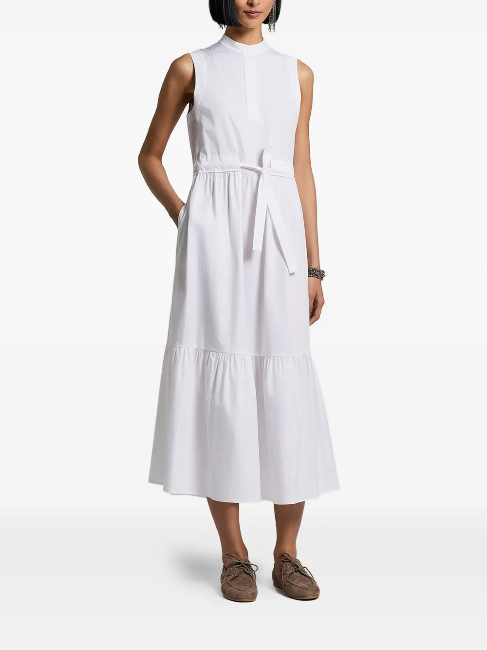 Peserico Midi-jurk met gestrikte taille Wit