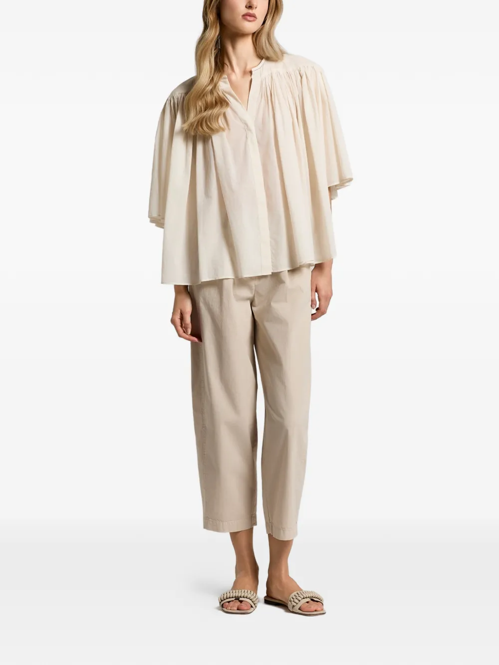  Peserico Gathered V-neck Blouse - Neutrals 