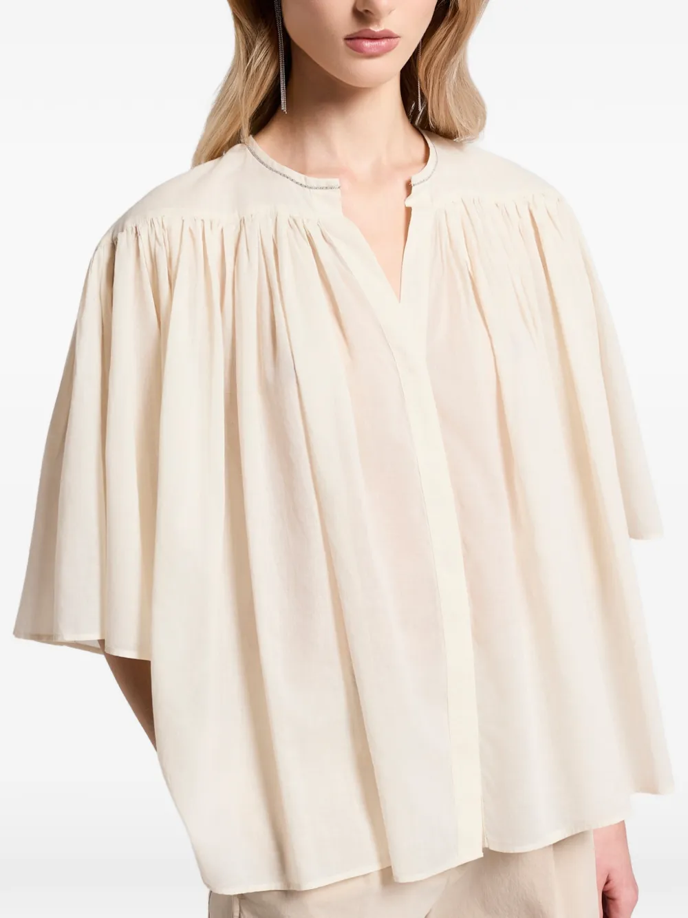  Peserico Gathered V-neck Blouse - Neutrals 
