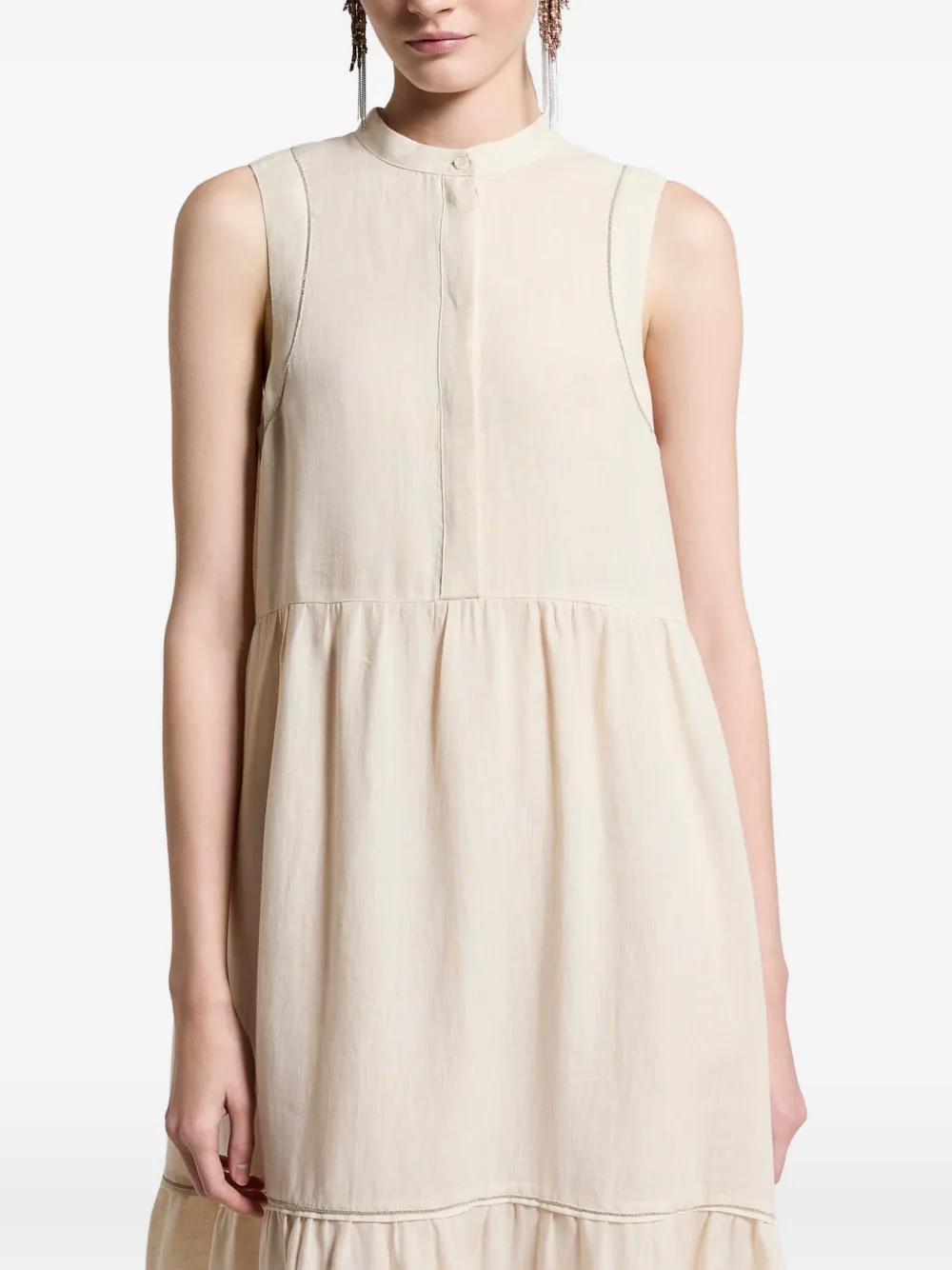 Peserico Gelaagde mouwloze asymmetrische jurk Beige