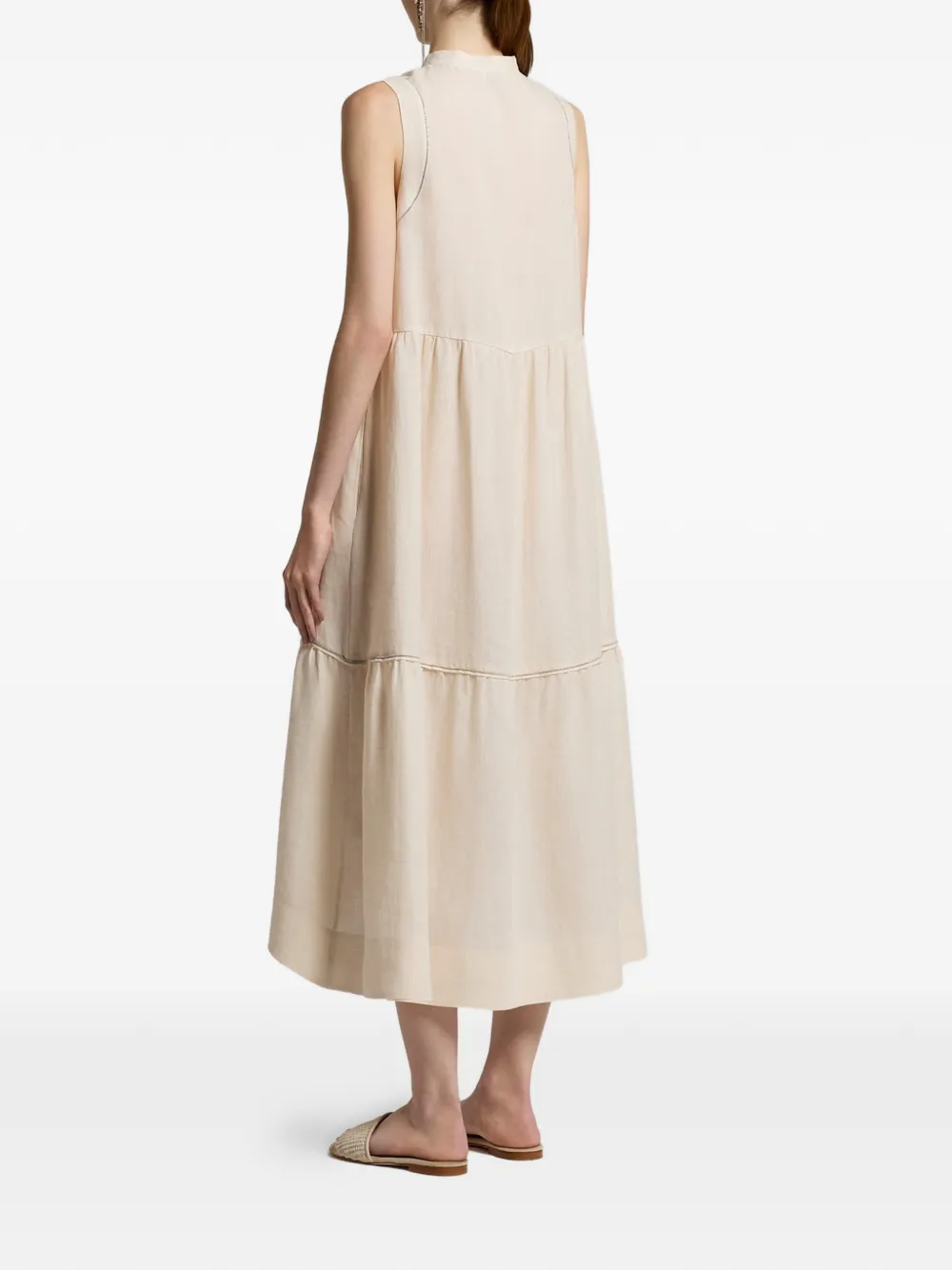 Peserico Gelaagde mouwloze asymmetrische jurk Beige
