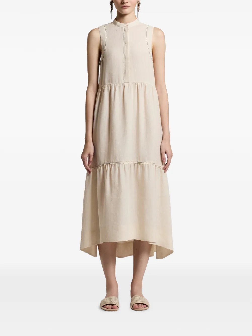 Peserico tiered sleeveless asymmetric dress - Toni neutri