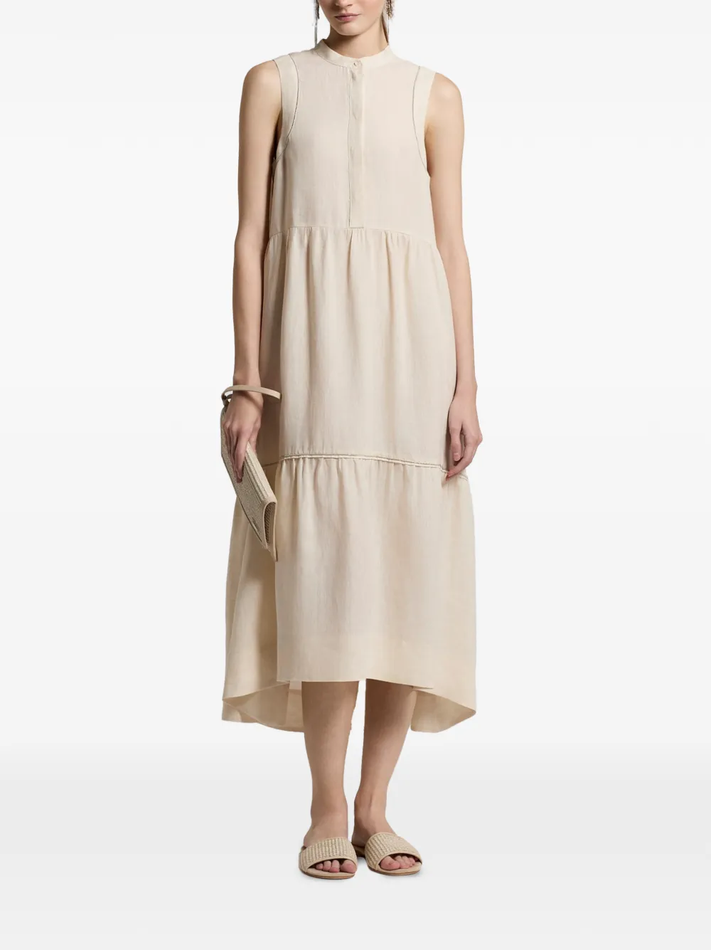 Peserico Gelaagde mouwloze asymmetrische jurk Beige