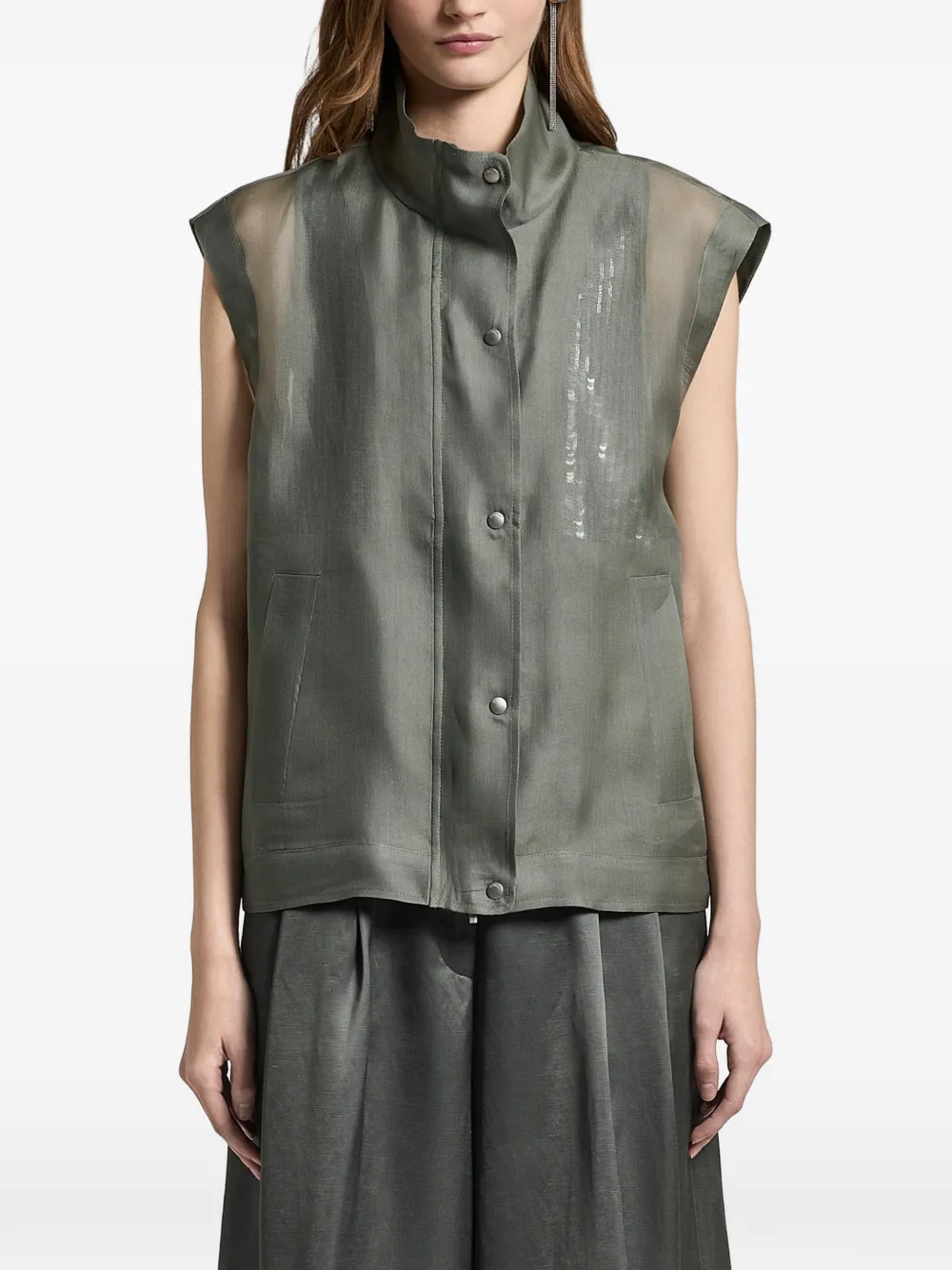 Peserico high-neck gazar vest - Green