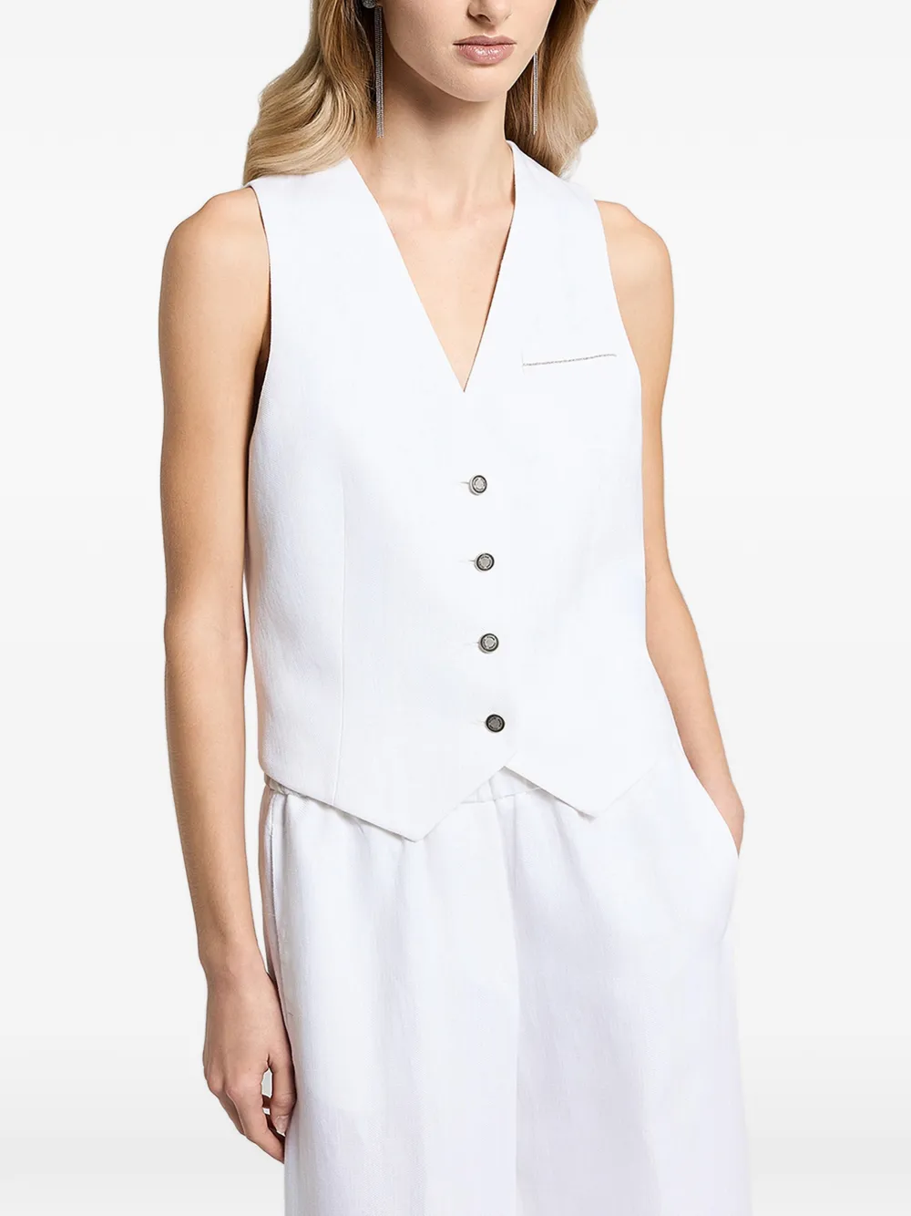  Peserico V-neck Buttoned Vest - White 