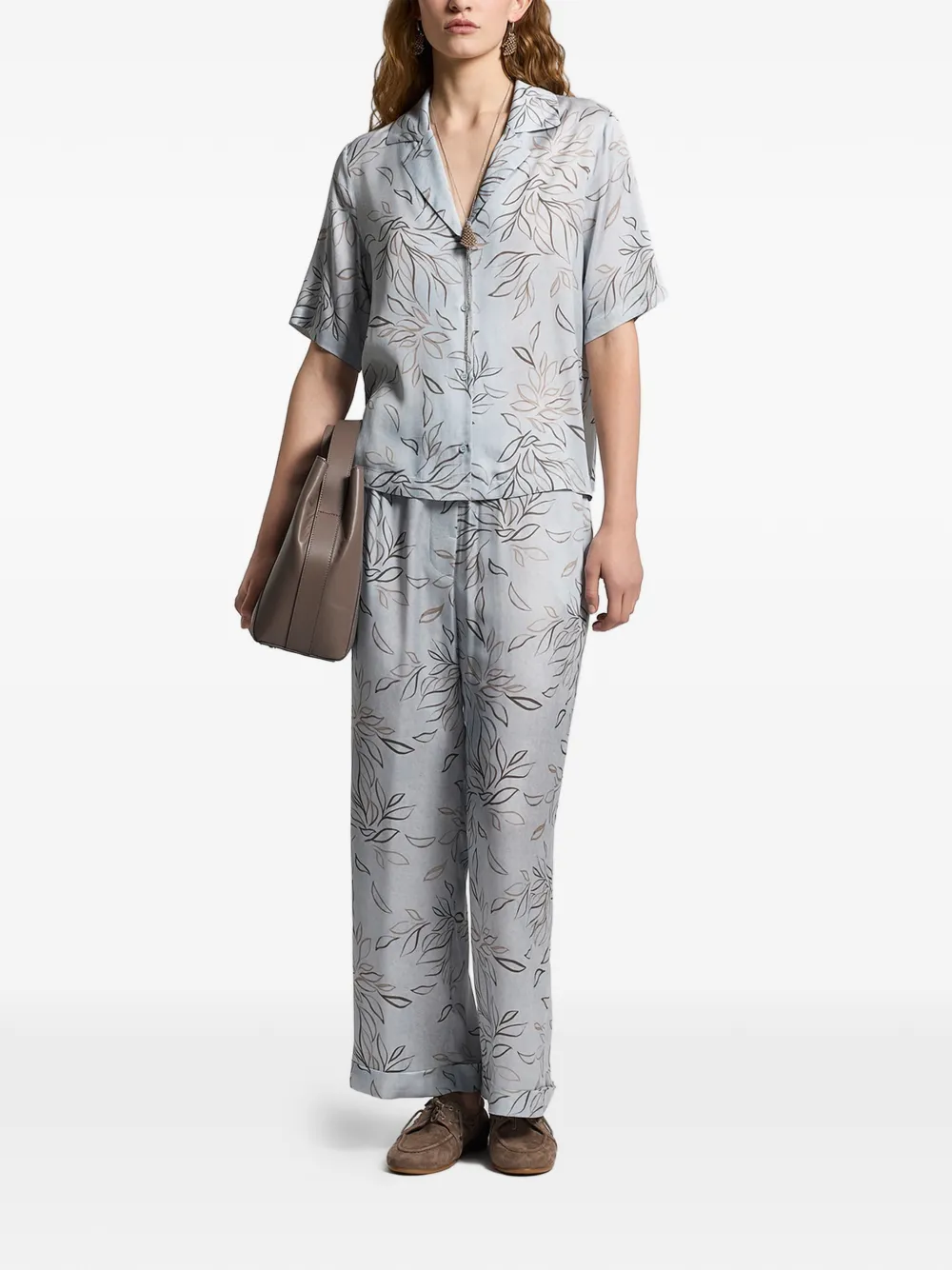  Peserico Printed Satin Trousers - Blue 