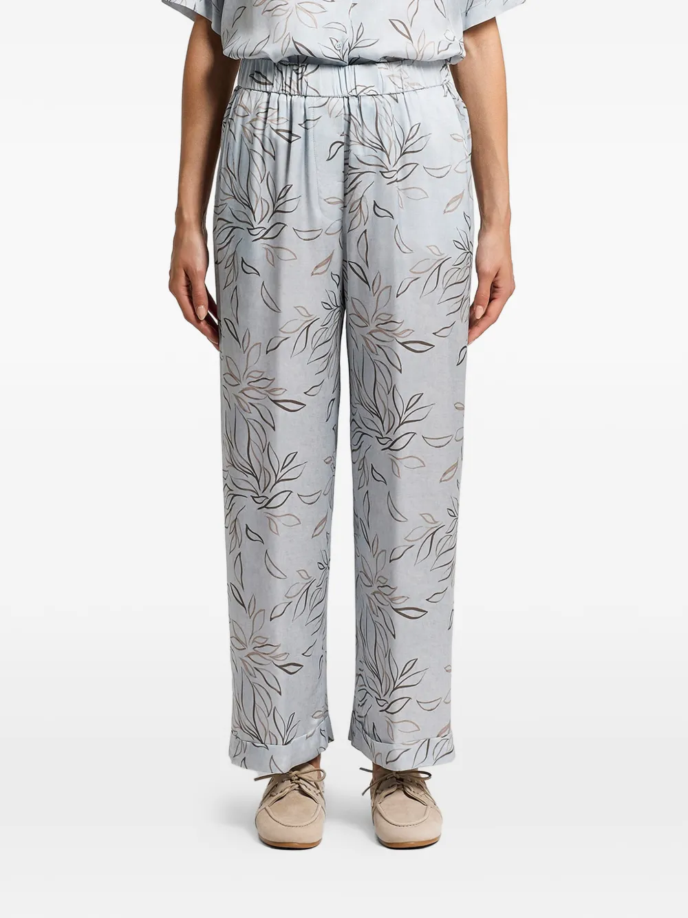 Peserico printed satin trousers - Blu