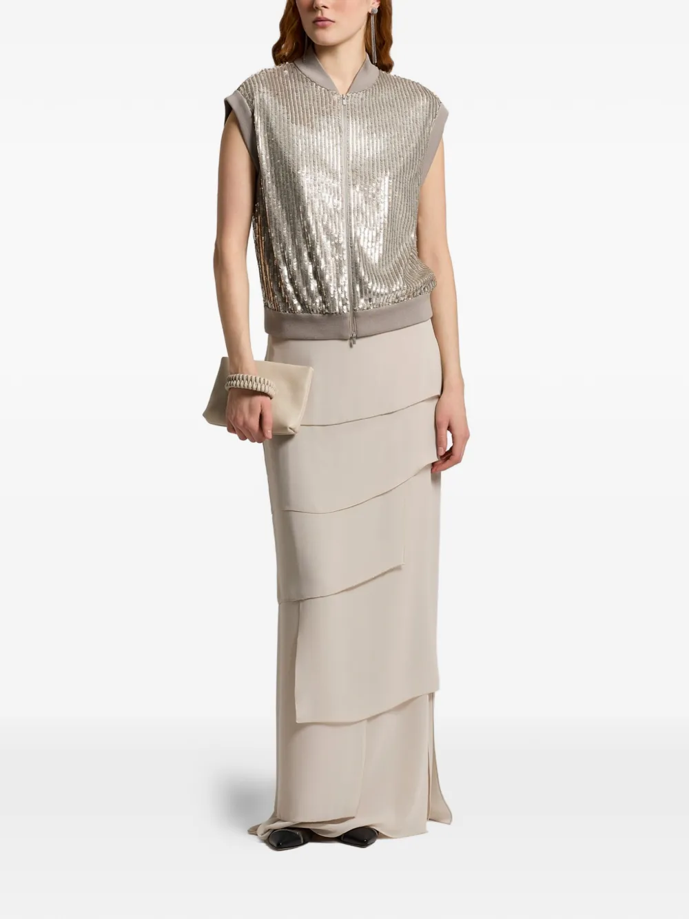  Peserico Sequin Sleveeless Jacket - Silver 