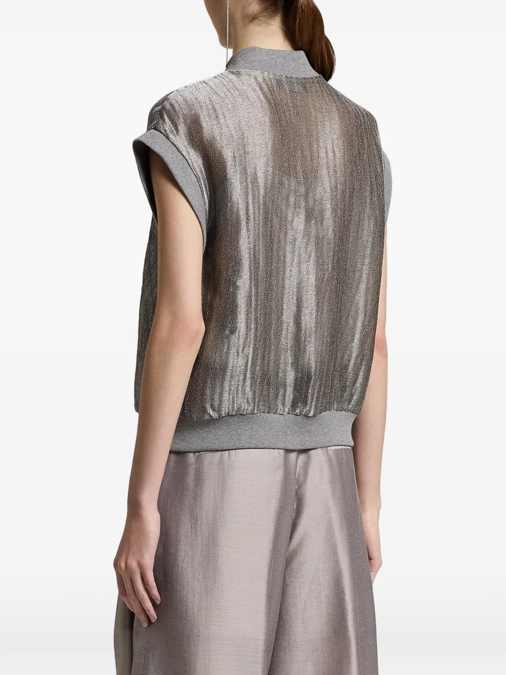  Peserico Zip-up Sleeveless Bomber Jacket - Silver 