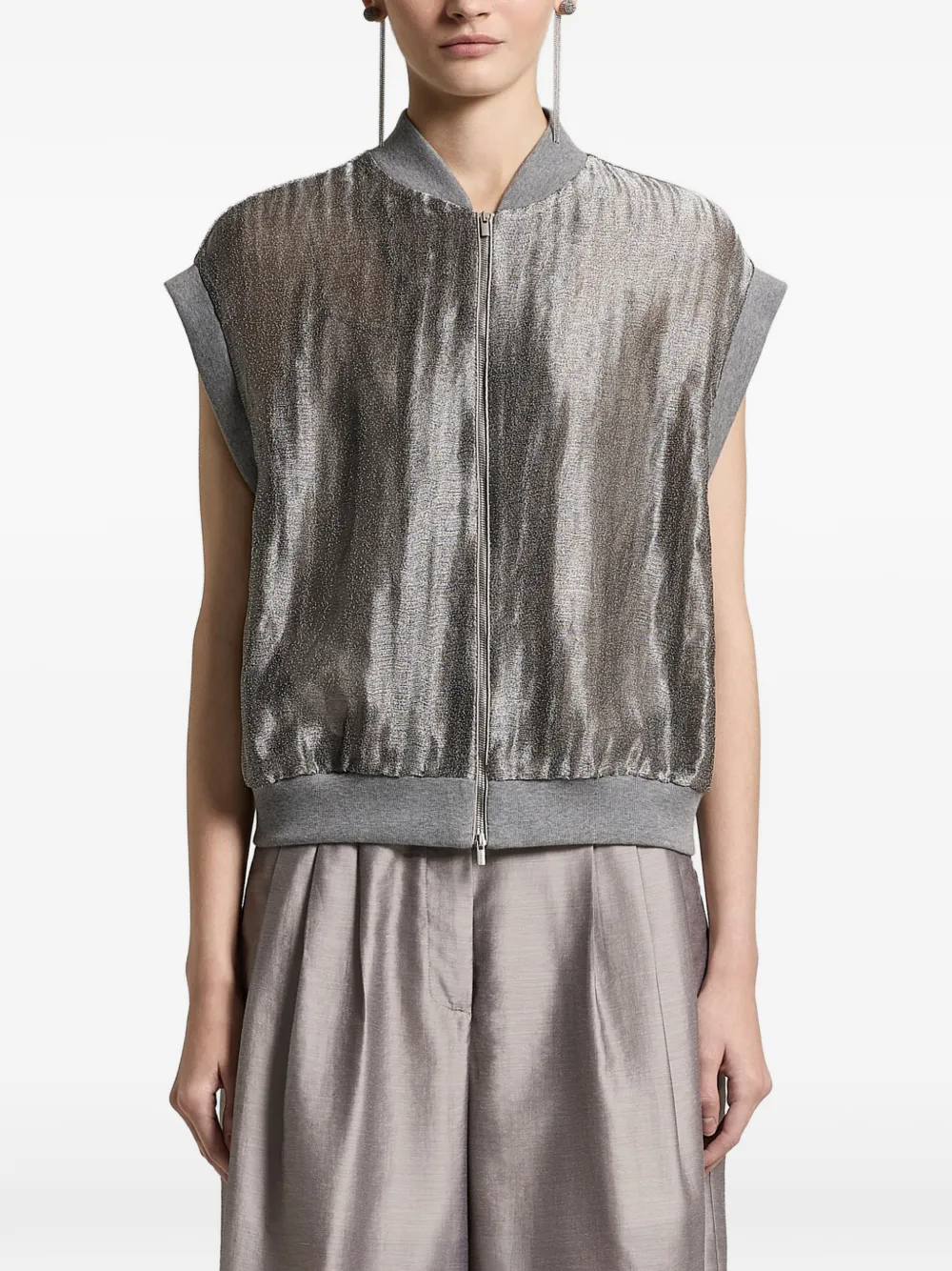 Peserico zip-up sleeveless bomber jacket - Argento