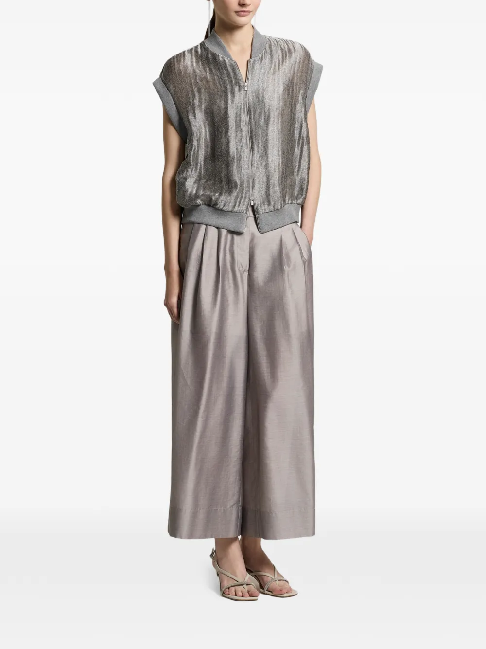  Peserico Zip-up Sleeveless Bomber Jacket - Silver 