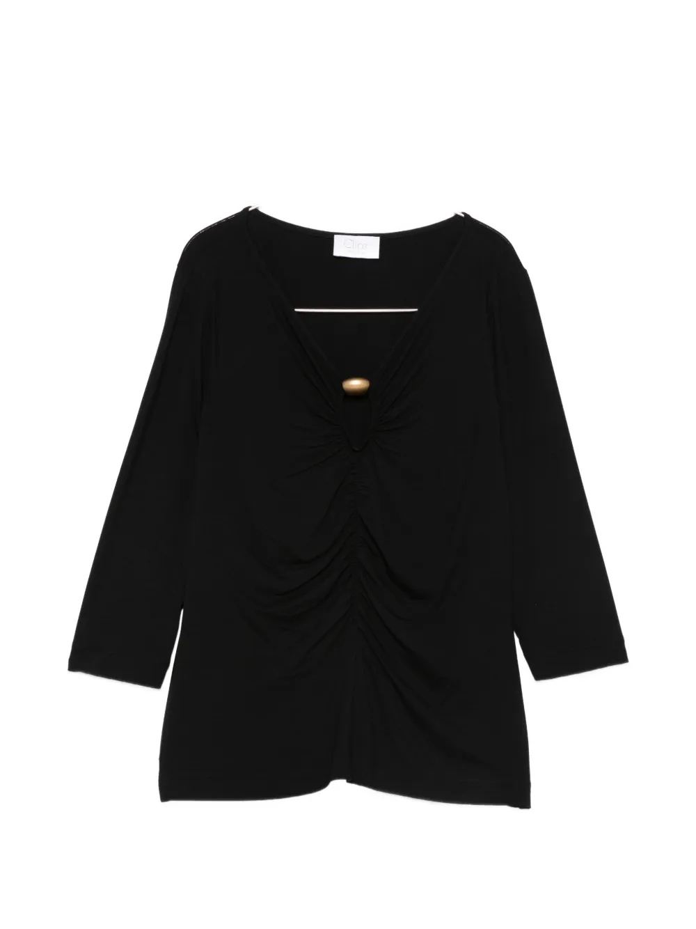 Clips V-neck gathered T-shirt - Nero