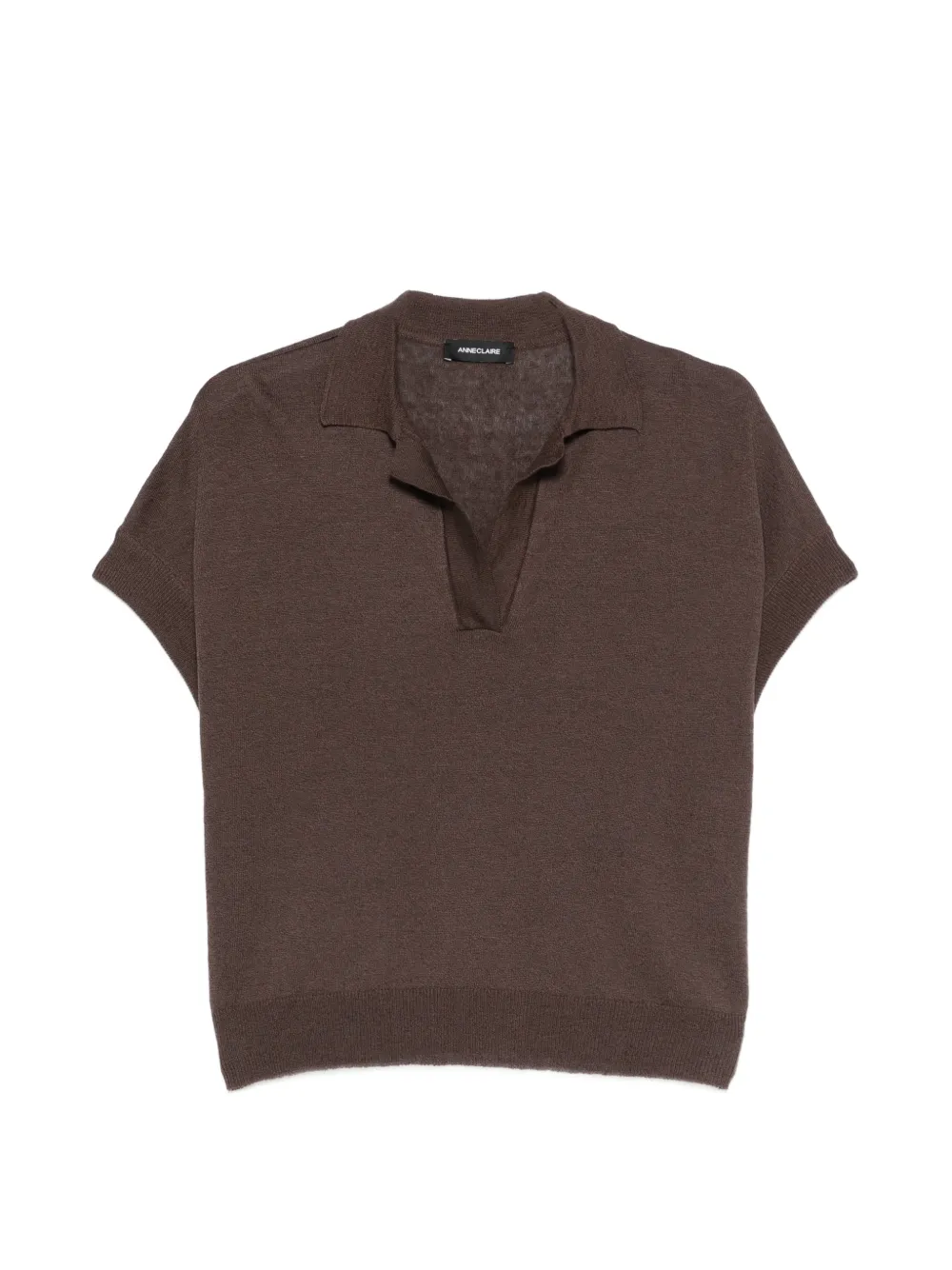 anne claire collared V-neck top - Marrone