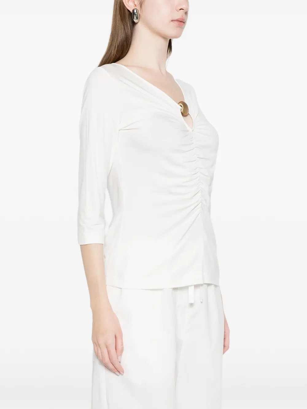  Clips Gathered Detail Top - White 