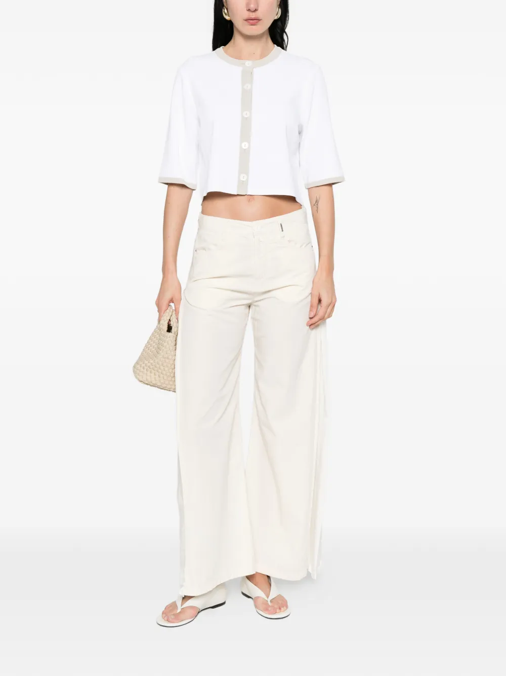  Anne Claire Trim Button Cardigan - White 