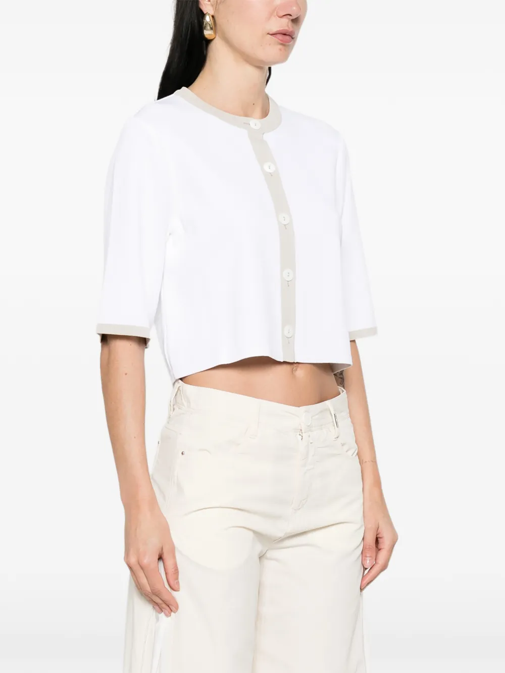  Anne Claire Trim Button Cardigan - White 