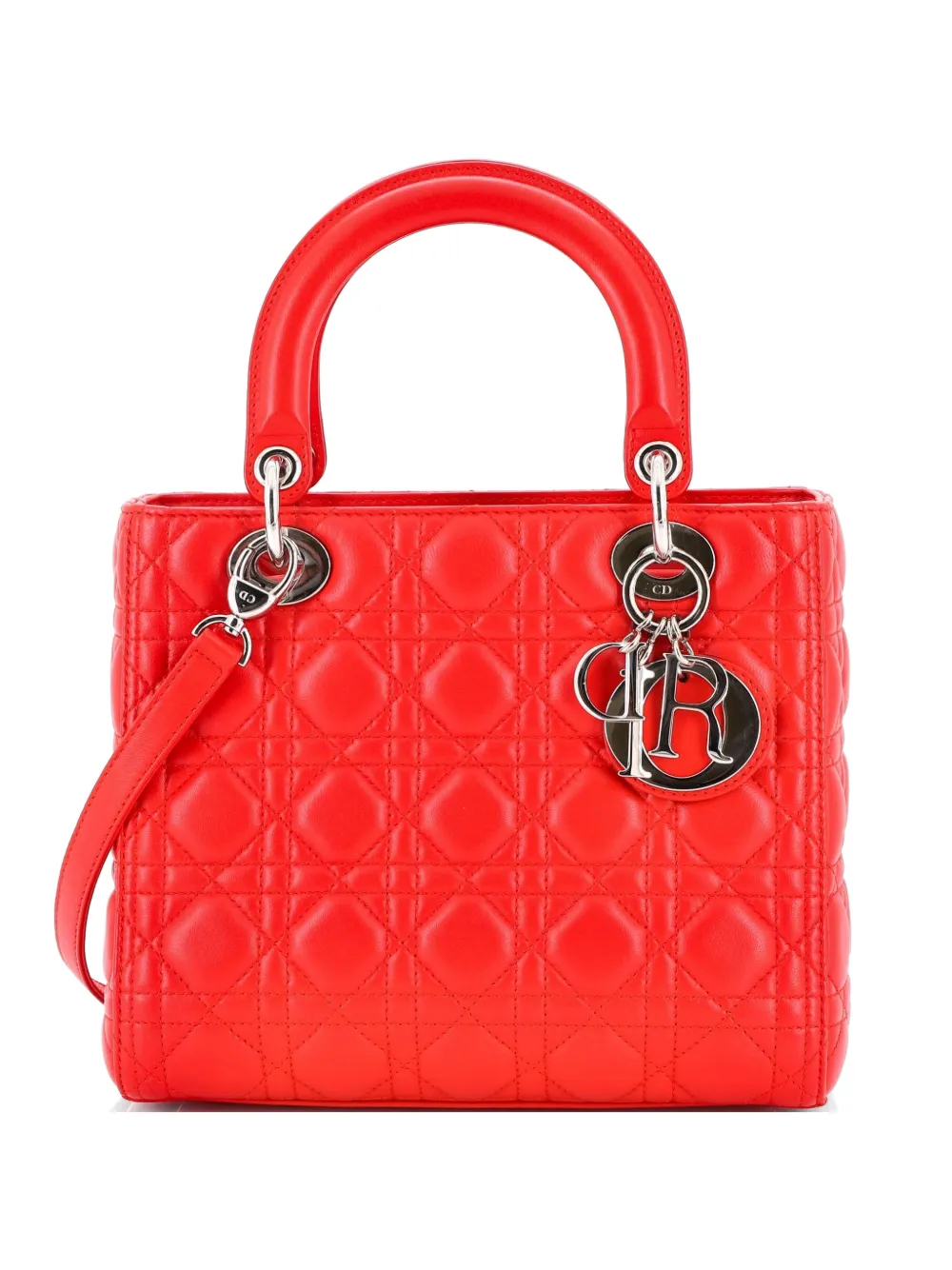 Christian Dior Pre-Owned Lady Dior Bag Cannage Quilt Lambskin Medium satchel - Rosso