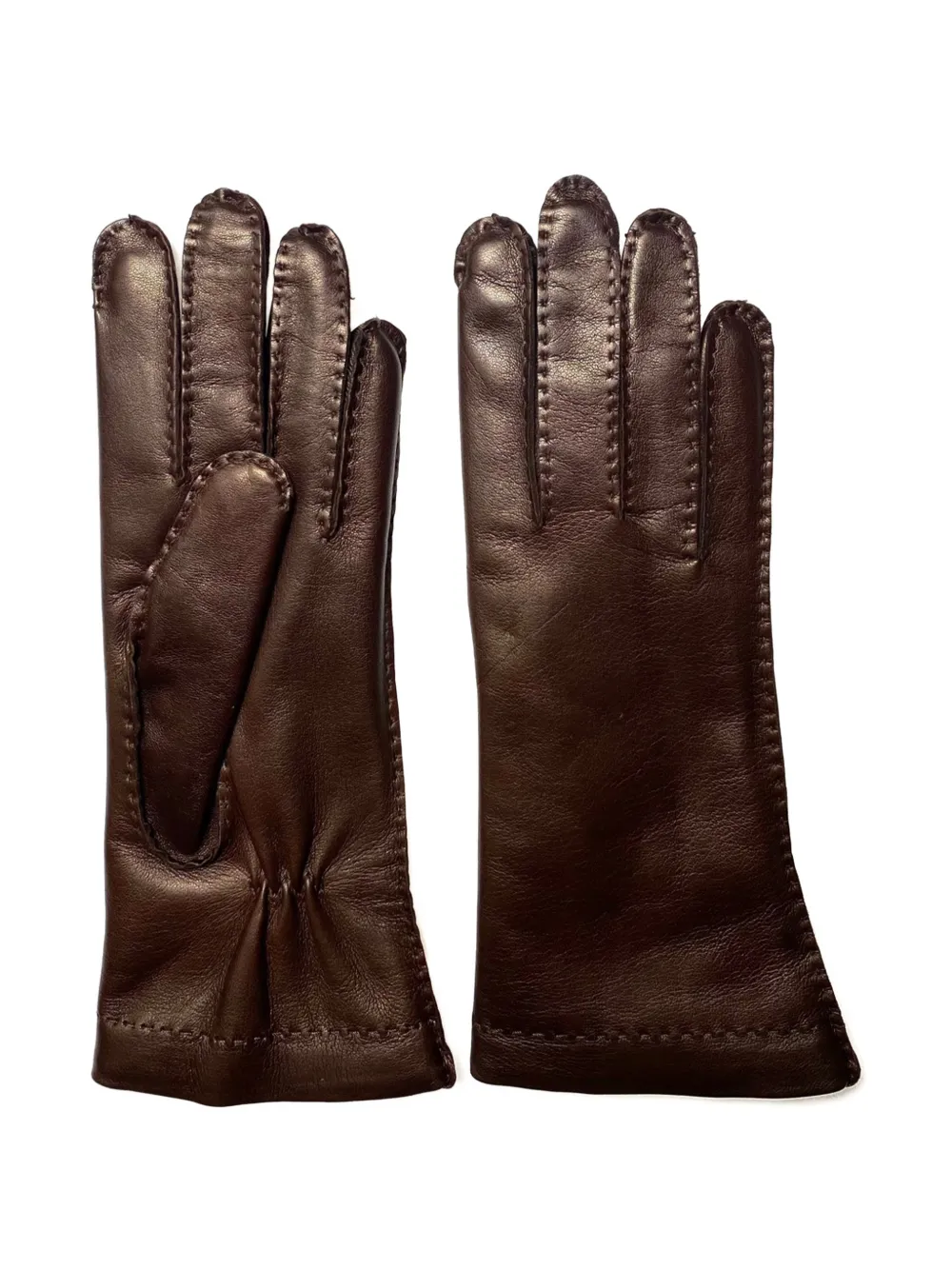 Restelli Stitched Leather Gloves In Brown