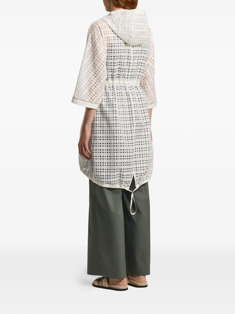 Peserico Hooded Grid Coat In White