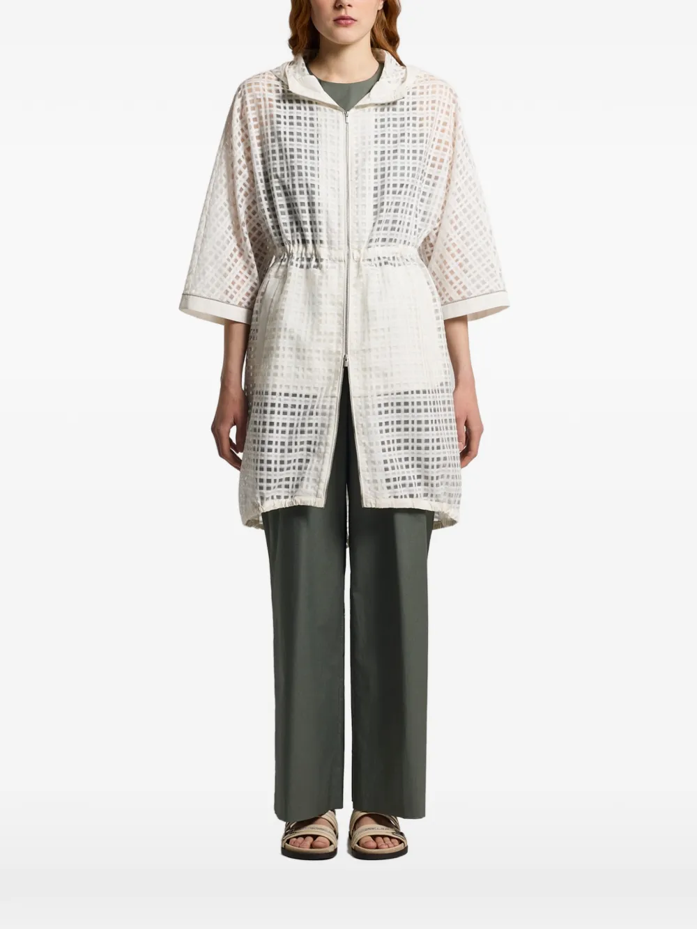 Peserico hooded grid coat - Toni neutri