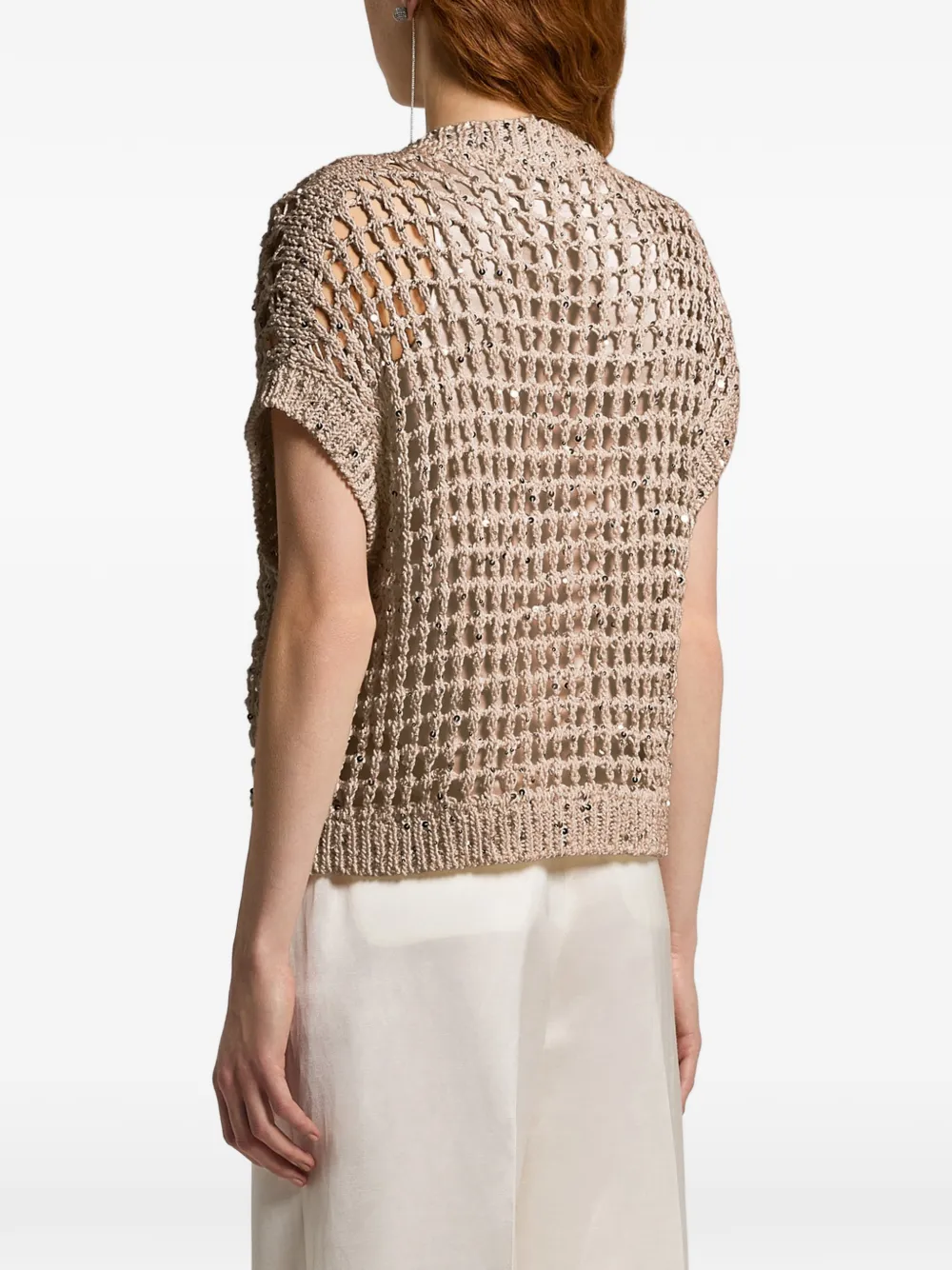 Peserico Opengebreid vest verfraaid met pailletten Beige