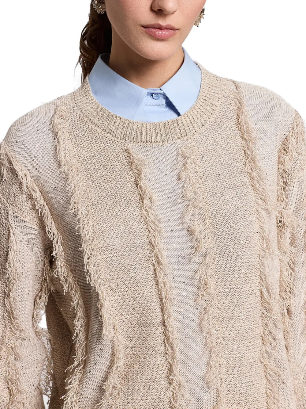 Peserico Trui met pailletten en franje Beige