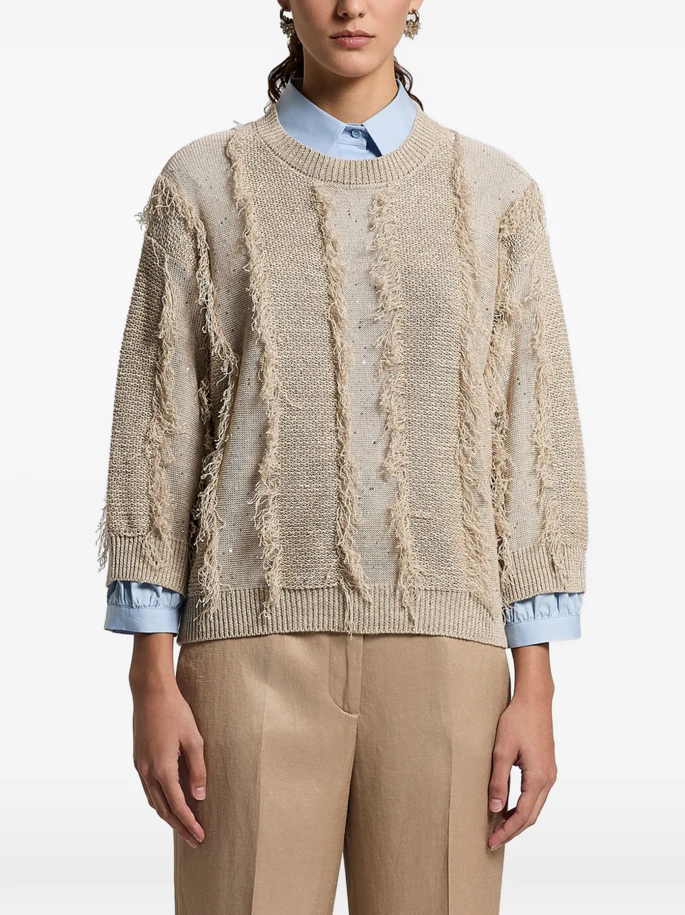 Peserico sequinned fringed sweater - Toni neutri