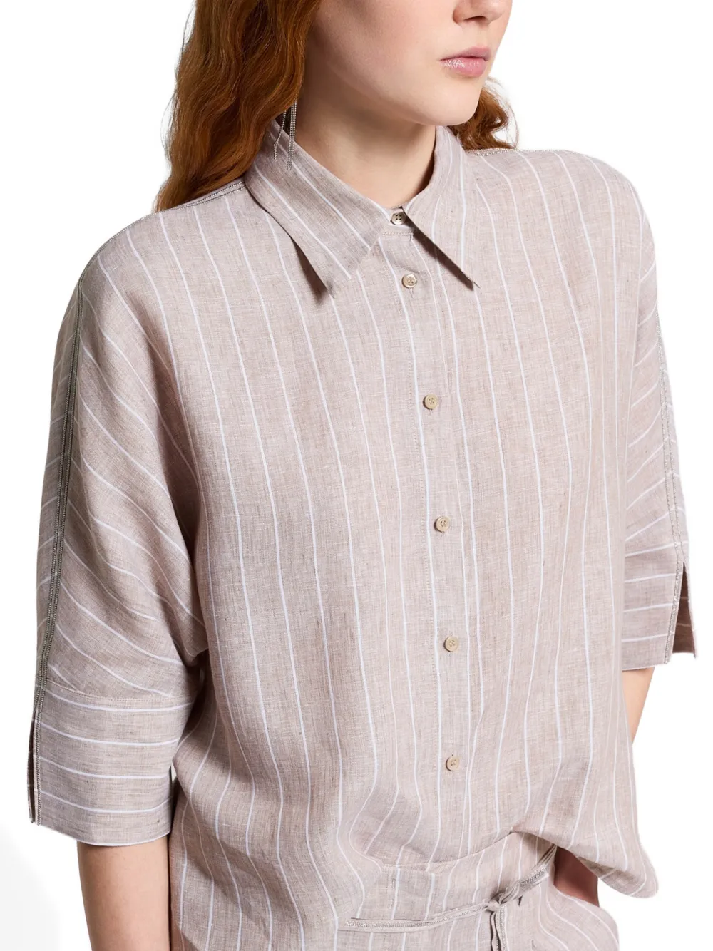 Peserico Gestreept blouse Beige