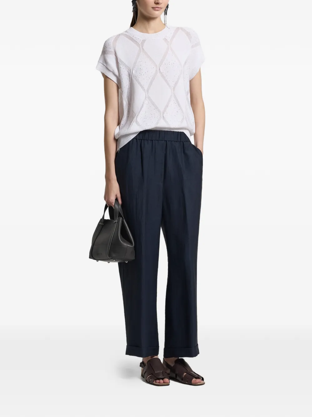  Peserico Argyle Embellished Knitted Top - White 