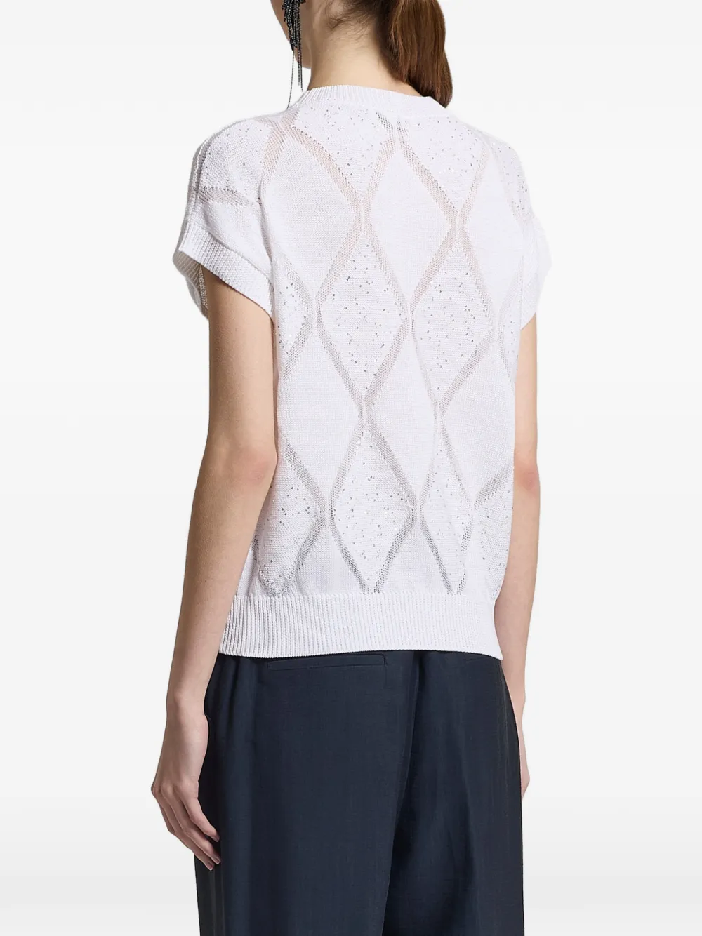  Peserico Argyle Embellished Knitted Top - White 