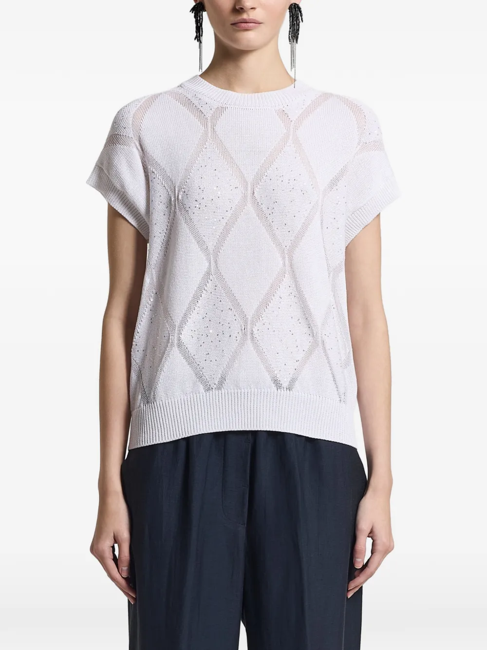 Peserico argyle embellished knitted top - Bianco