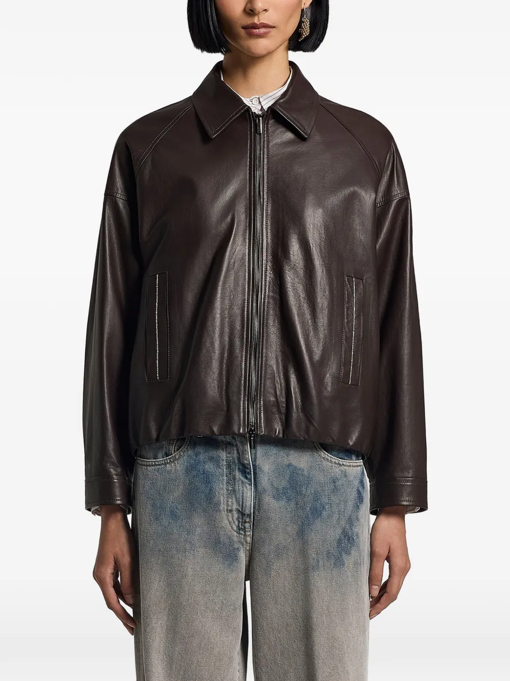 Peserico leather jacket - Marrone