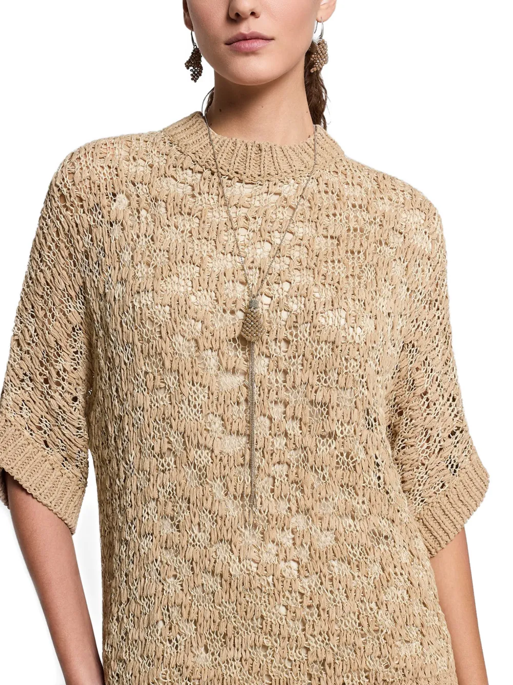 Peserico Opengebreide trui met korte mouwen Beige
