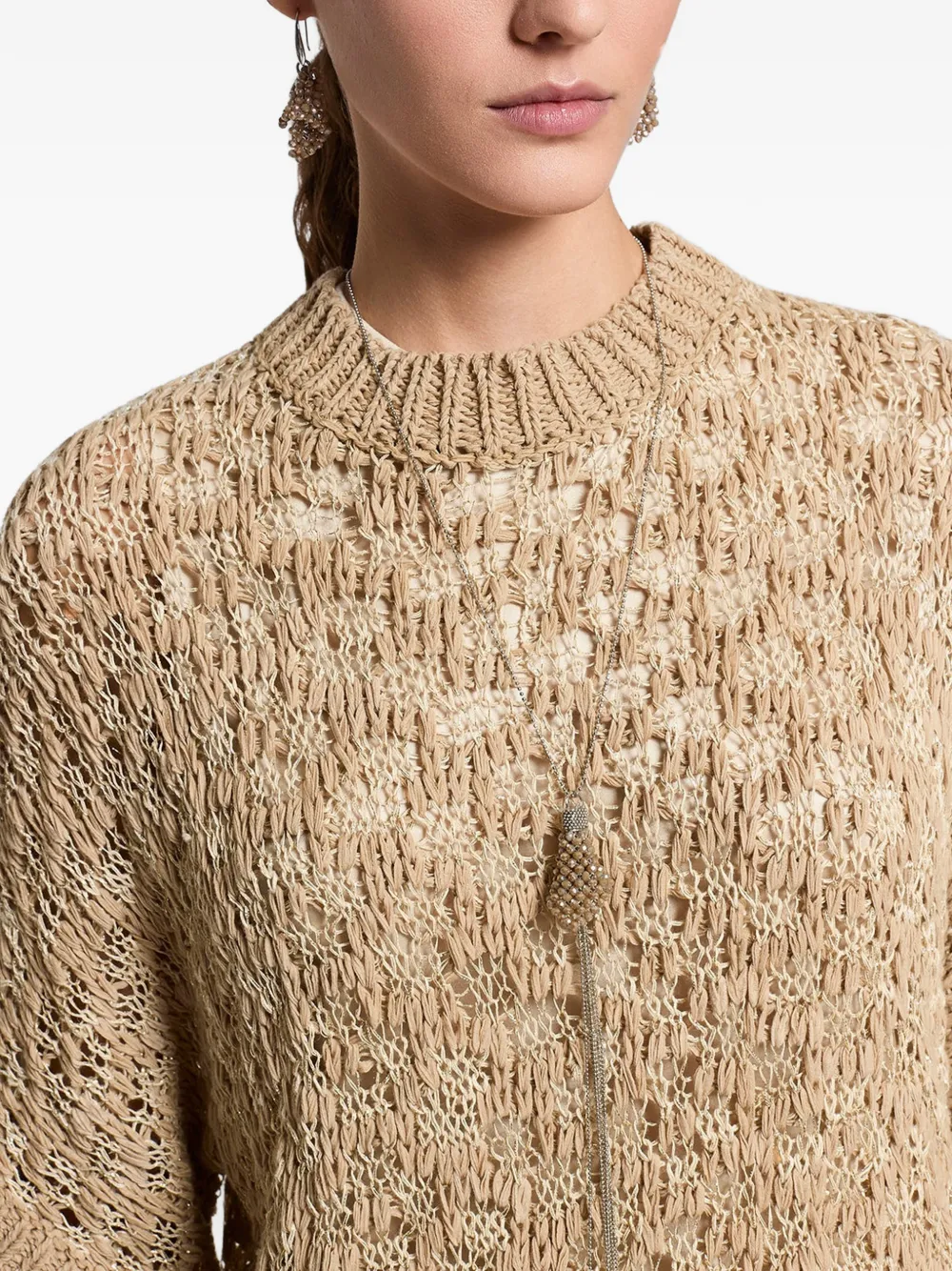 Peserico Opengebreide trui met korte mouwen Beige